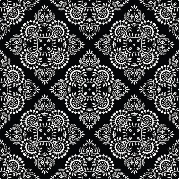 Sömlös svart och vit Vintage damast mönster — Stock vektor