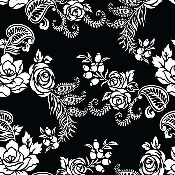 Modèle de fleur de rose noir et blanc sans couture — Image vectorielle