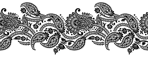 Bordure paisley vintage noir et blanc sans couture — Image vectorielle