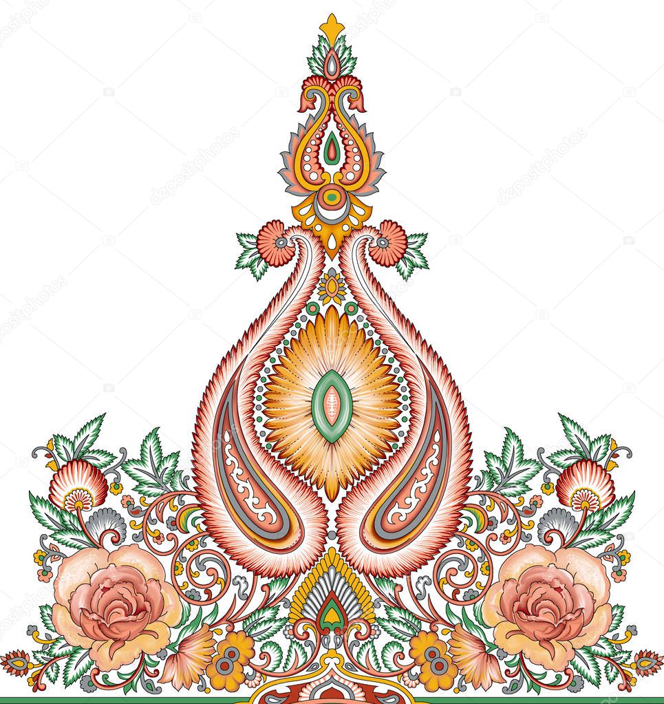 Paisley motif design on white background