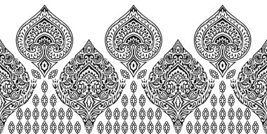 Kusursuz siyah beyaz kumaş rengi, çiçekli kenar.