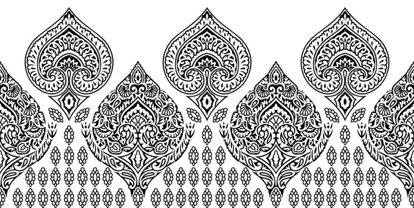 Бесшовные черно-белые винтажные дамасские цветочные границы — стоковый вектор