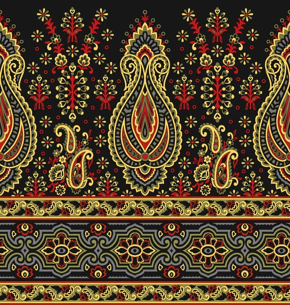 Nahtlose Asiatische Textil Floralen Rand Auf Schwarzem Hintergrund — Stockfoto
