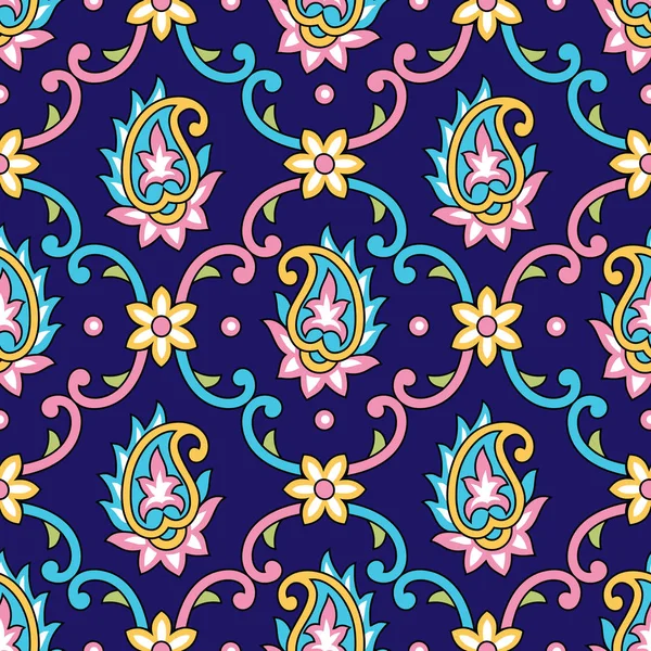 Naadloze kleurrijke paisley damast patroon — Stockvector