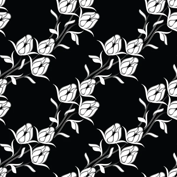 Modèle de fleur de tulipe noir et blanc sans couture — Image vectorielle