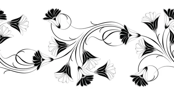 Seamless creative monochrome flower border — Stock Vector