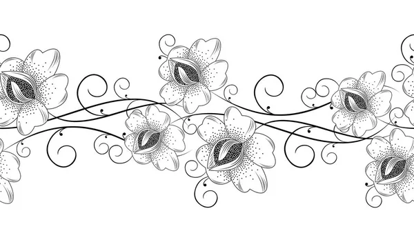Безшовна чорно-біла вишукана квіткова рамка — стоковий вектор