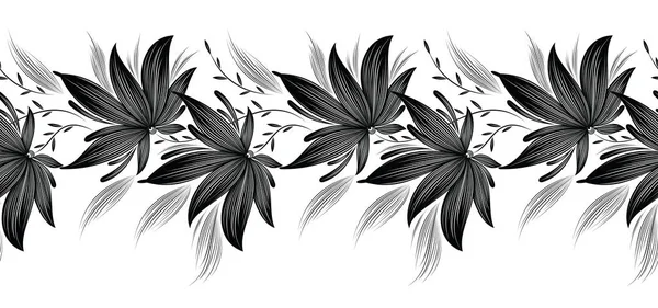 Seamless black and white fancy flower border — Stock Vector