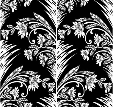 Kusursuz siyah-beyaz vektör çiçek deseni
