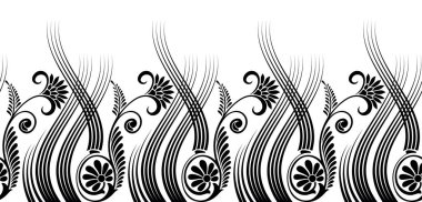 Dalgalı bir şekilde kusursuz siyah ve beyaz soyut çiçek kenarı.