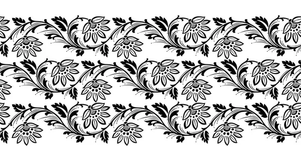 Design Bordure Floral Vectoriel Noir Blanc Sans Couture — Image vectorielle
