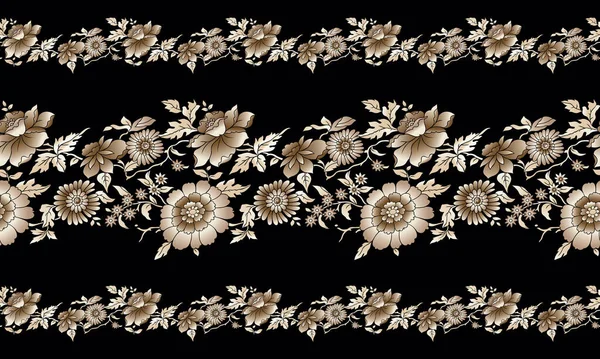 Bordure Florale Dorée Sans Couture Sur Fond Noir — Image vectorielle