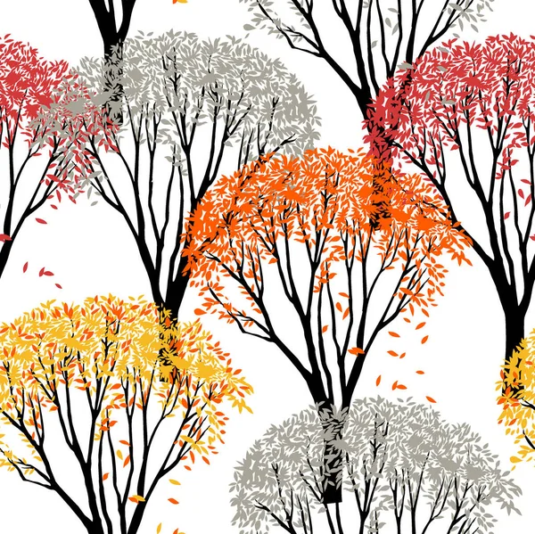 Sömlöst Trädmönster Med Fallande Löv — Stockfoto