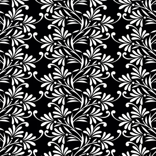 Motif Fleuri Noir Blanc Sans Couture — Image vectorielle