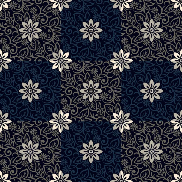 Patrón Floral Textil Asiático Sin Costuras Sobre Fondo Oscuro — Archivo Imágenes Vectoriales