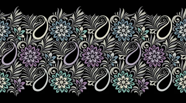 Paisley Vetor Sem Costura Com Flores Fronteira Design — Vetor de Stock