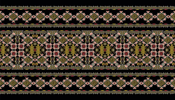 Design Bordure Tribal Vectoriel Sans Couture Sur Fond Noir — Image vectorielle