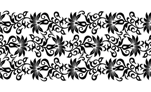 Seamless black and white vector floral border