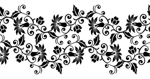 Kusursuz siyah ve beyaz çiçekli kenar