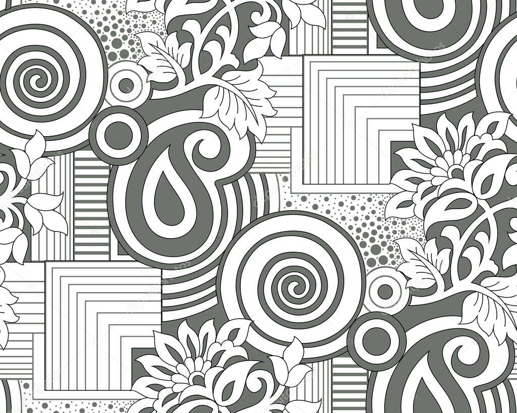 Seamless floral pattern with geometrical shapes