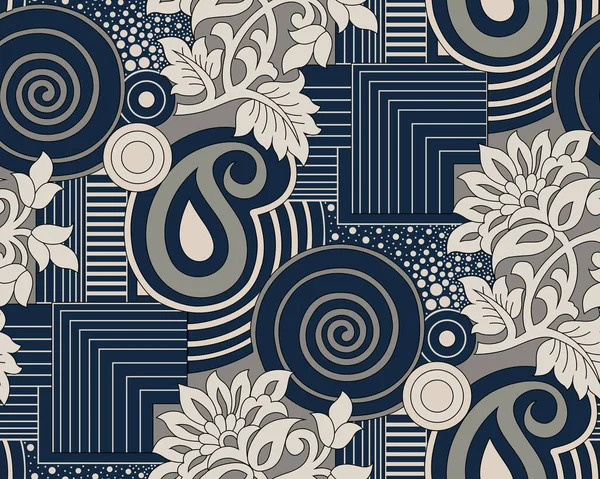 幾何学的な形状を持つシームレスなヴィンテージの花パターン — ストックベクタ