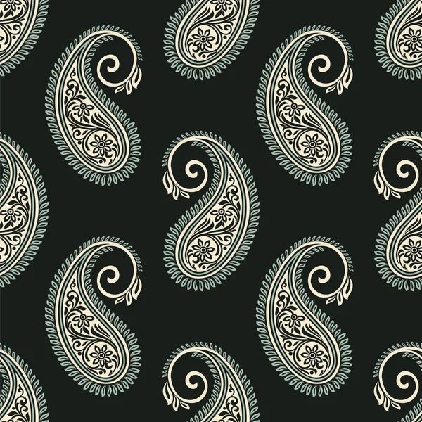 Motif Paisley Asiatique Traditionnel Sans Couture Sur Fond Sombre — Image vectorielle