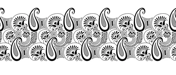 Seamless Black White Paisley Border — Stock Vector