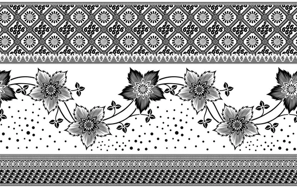 Seamless Black White Floral Border — Stock Vector