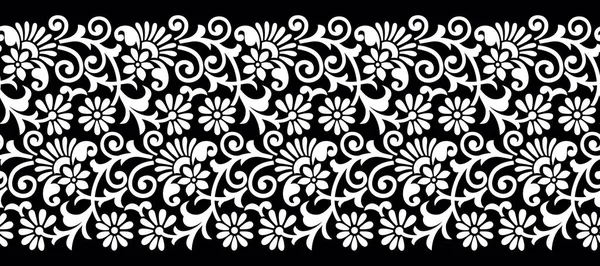 Vector Monochrome Seamless Floral Border Design — Stock Vector