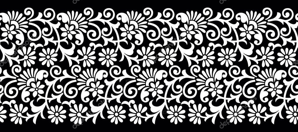 Vector monochrome seamless floral border design