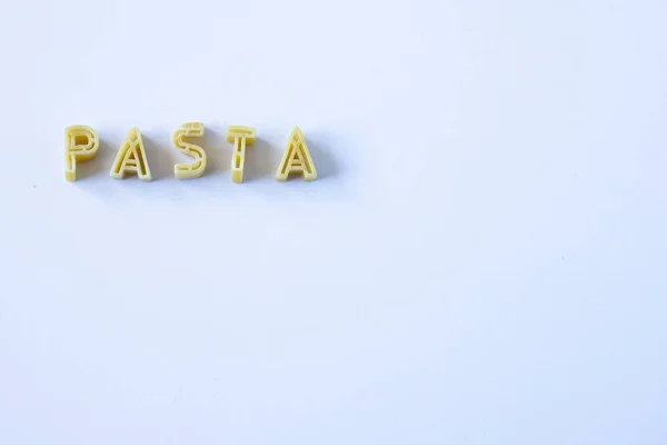 Word Pasta Composed Real Pasta Letters White Surface Background Copy — Stock Photo, Image