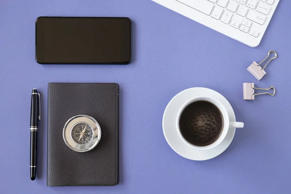 Working desk top view with personal objects. — Stock Photo, Image