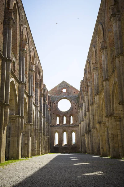 Interior of the front of san galgano abbey. — Stock Photo, Image