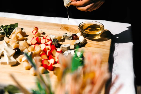 Tasty cheese  on a buffet table, close up