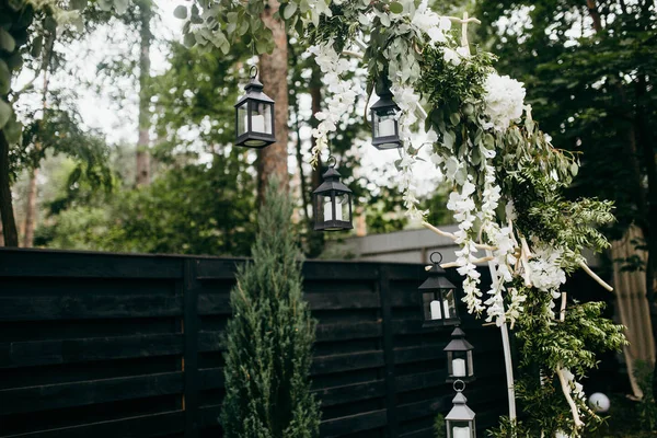 beautiful wedding day decoration with lanterns