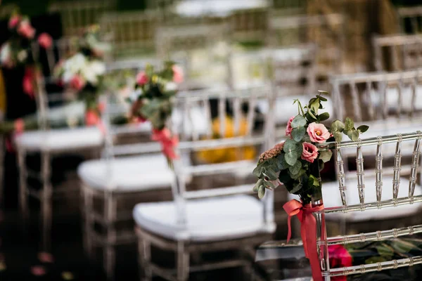Bela Decoração Cadeiras Para Cerimônia Casamento — Fotografia de Stock