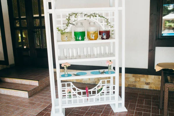 Hermosa Decoración Del Día Boda Con Frascos Velas — Foto de Stock