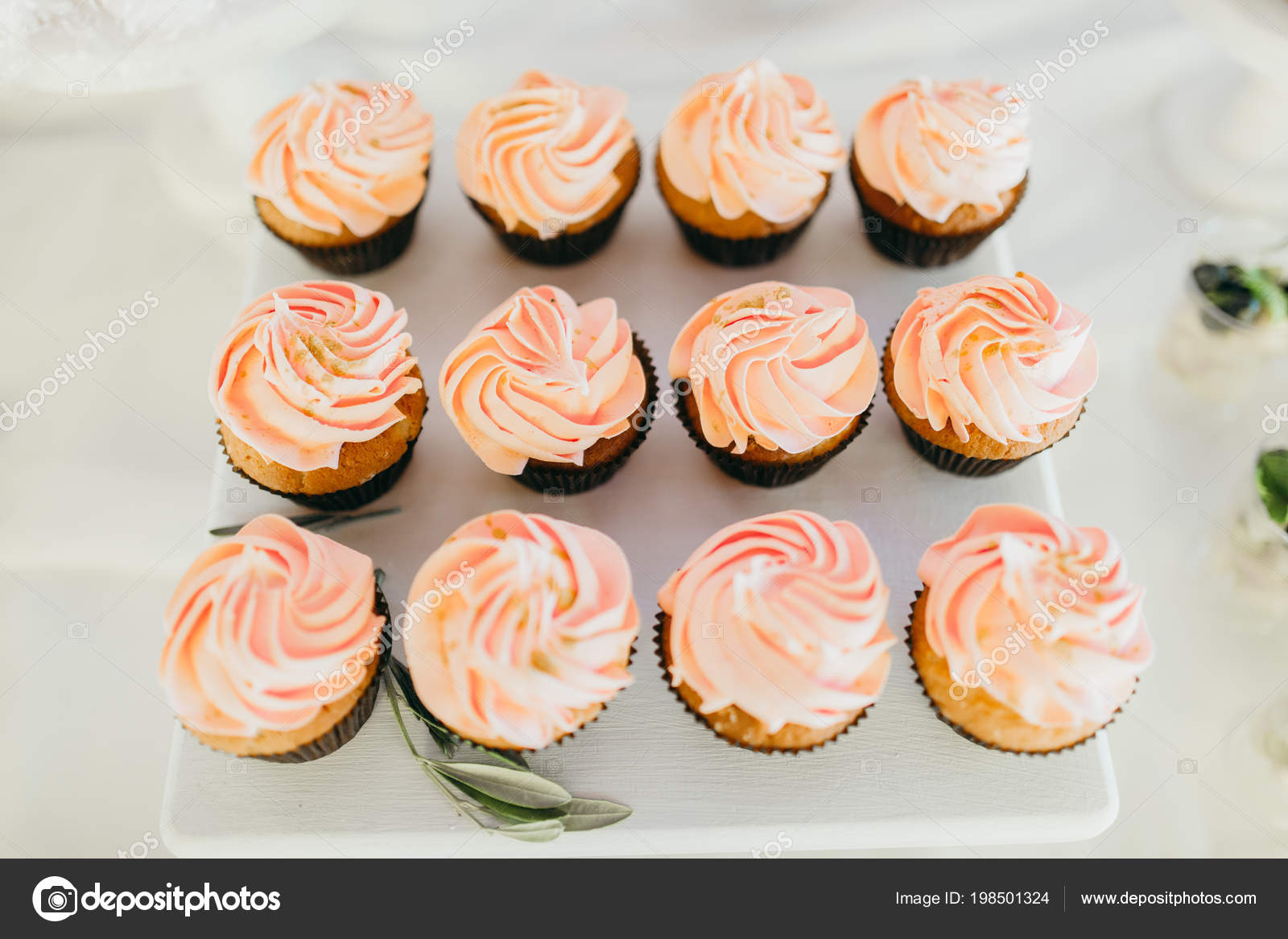 Delicious Cupcakes Wedding Reception Table Stock Photo