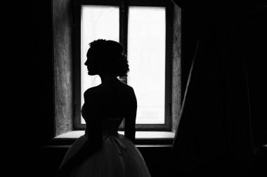 Cam kenarında poz genç güzel gelin 