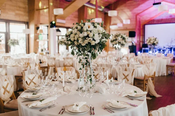 Bela Decoração Dia Casamento Mesas — Fotografia de Stock