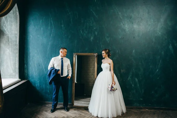 Young Beautiful Couple Posing Indoors — Stock Photo, Image