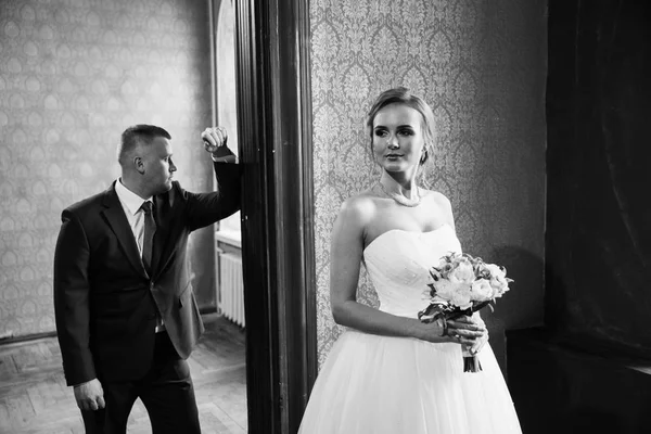 Young Beautiful Couple Posing Indoors — Stock Photo, Image