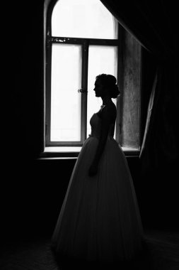 Cam kenarında poz genç güzel gelin 