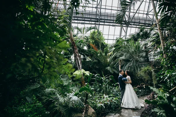 Schönes Junges Brautpaar Botanischen Garten — Stockfoto