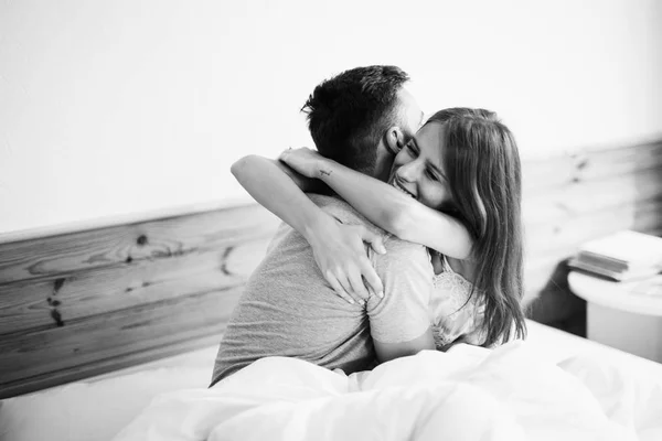Young Couple Morning Bed — Stock Photo, Image