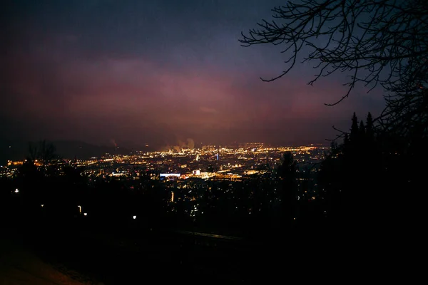 Scenic Shot Night Town Lights Cloudy Sky — Stock Photo, Image