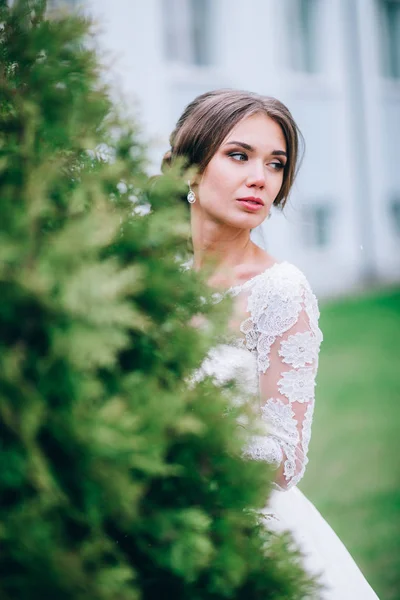 Feliz Hermosa Joven Novia Posando Aire Libre —  Fotos de Stock