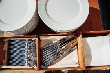 Sofra üstten görünüm catering için ahşap tablo