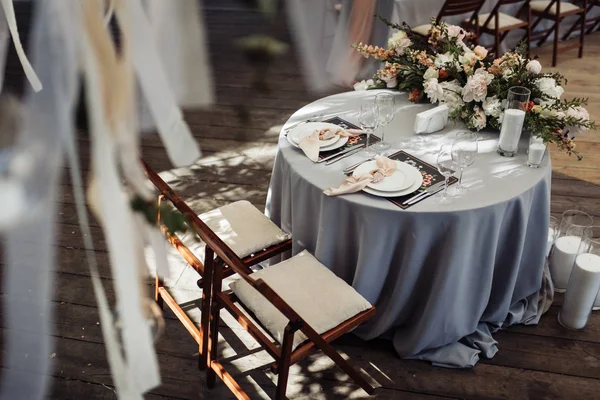 Schöne Dekoration Des Tisches Hochzeitstag — Stockfoto