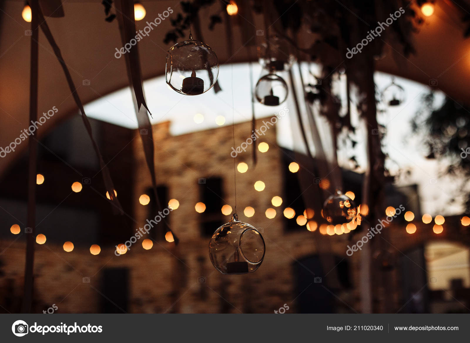 Close Shot Beautiful Wedding Decor Blurred Background Lights Stock Photo by  ©SHUNEVICH 211020340
